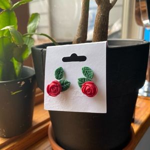 Handmade polymer clay rose earrings
